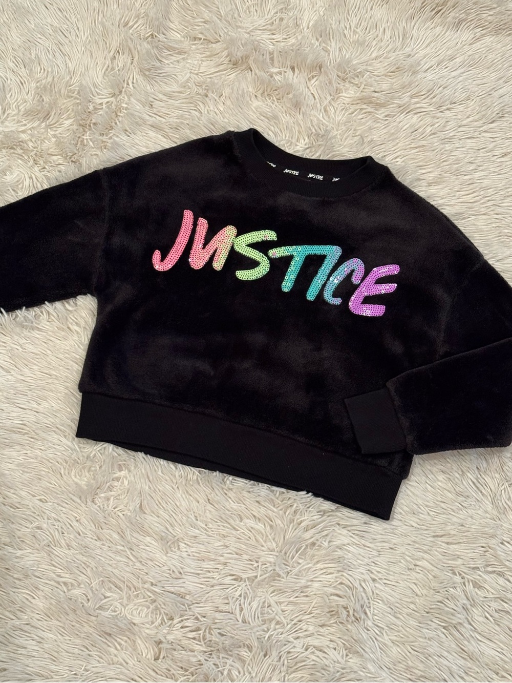 Justice Fuzzy Sweatshirt w/ Rainbow Sparkle Logo